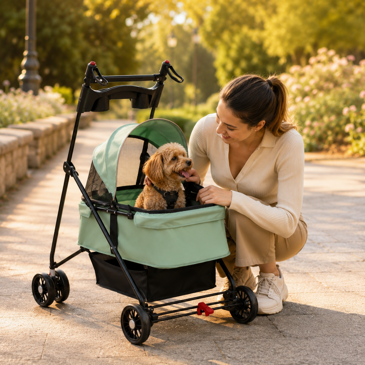 Poussette Pliable 2-en-1 pour Chien et Chat