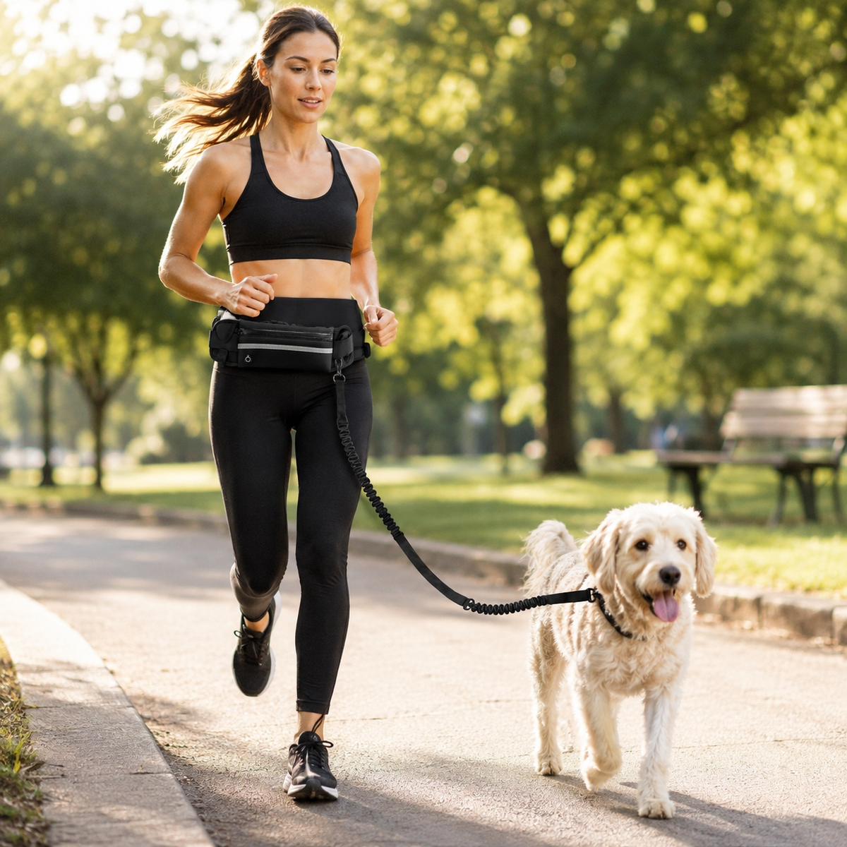 Laisse Mains-Libres avec Ceinture et Poche