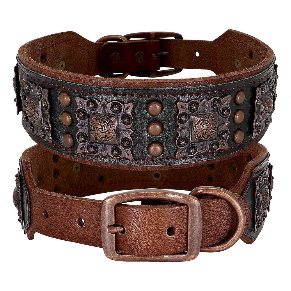 Collier Cuir Véritable Large pour Grand Chien