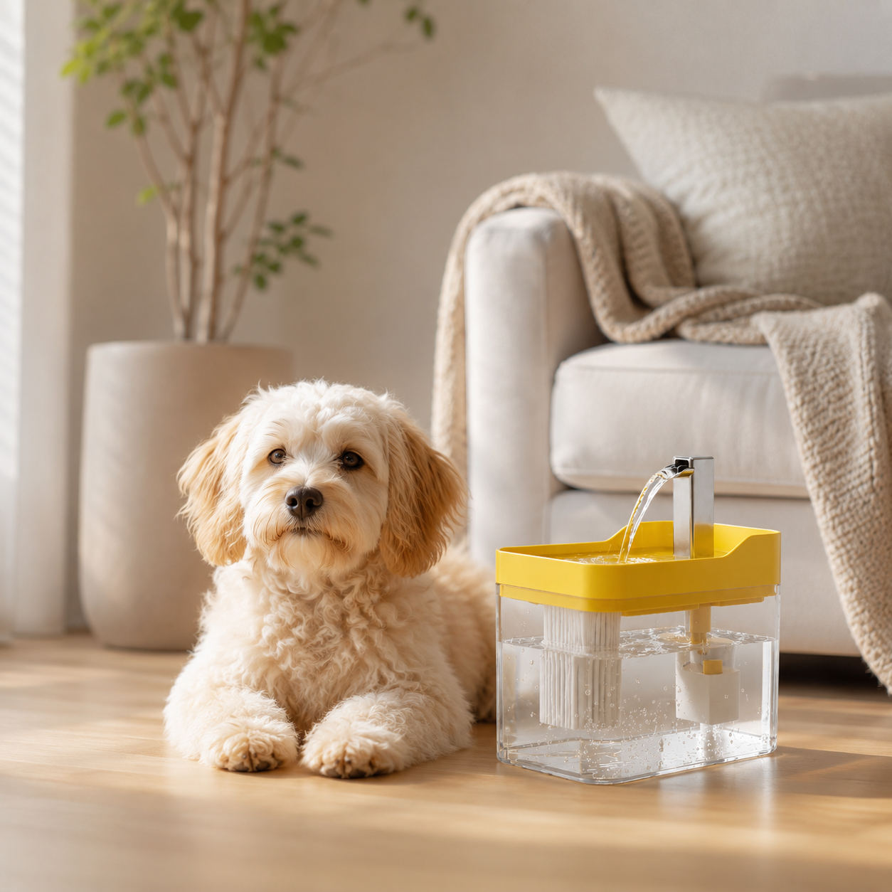 Fontaine à eau USB avec filtre automatique pour chat - en situation d'utilisation - Dogvogue
