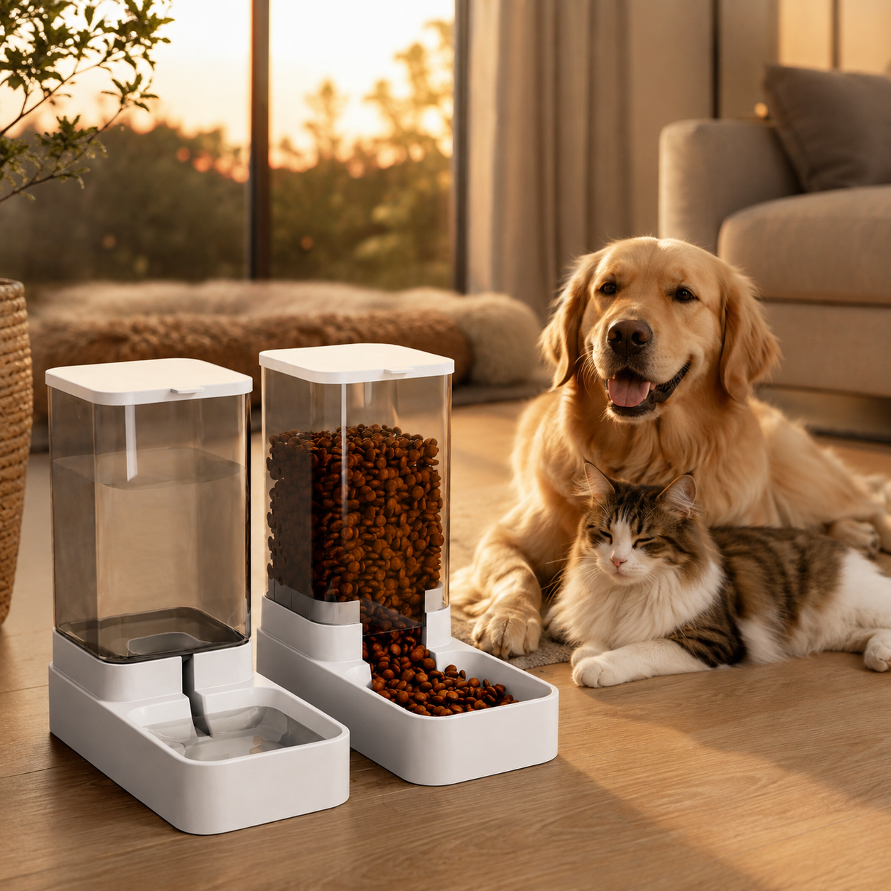 Mangeoire automatique grande capacité pour chien et chat - en situation d'utilisation - Dogvogue