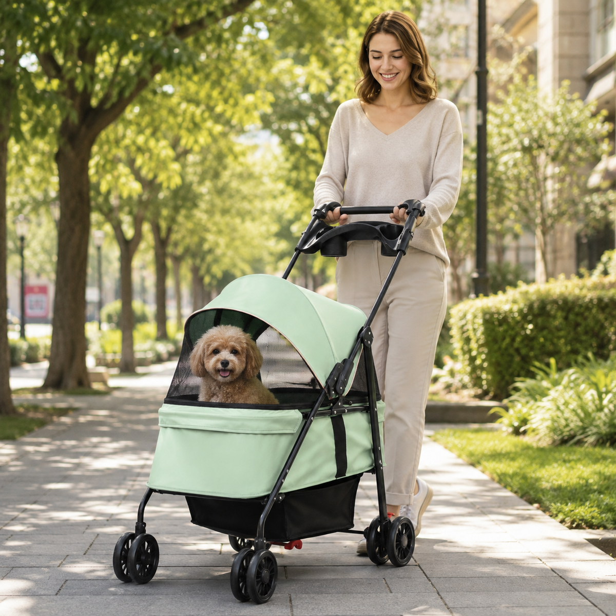 Poussette Pliable 2-en-1 pour Chien et Chat
