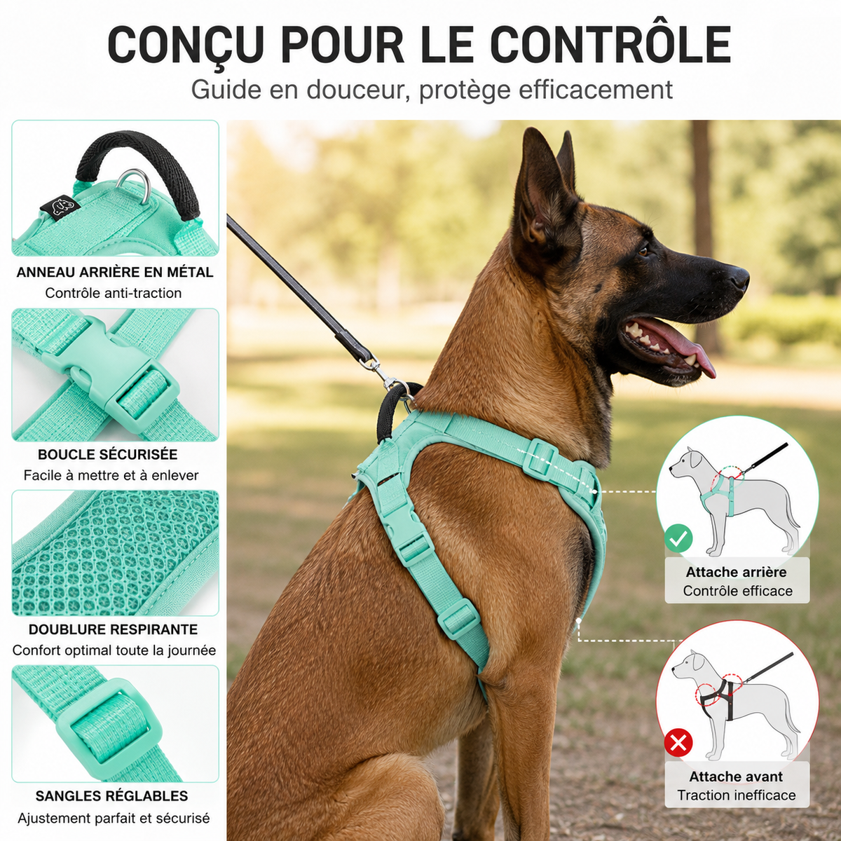 Harnais Anti-Traction Réfléchissant pour Chien
