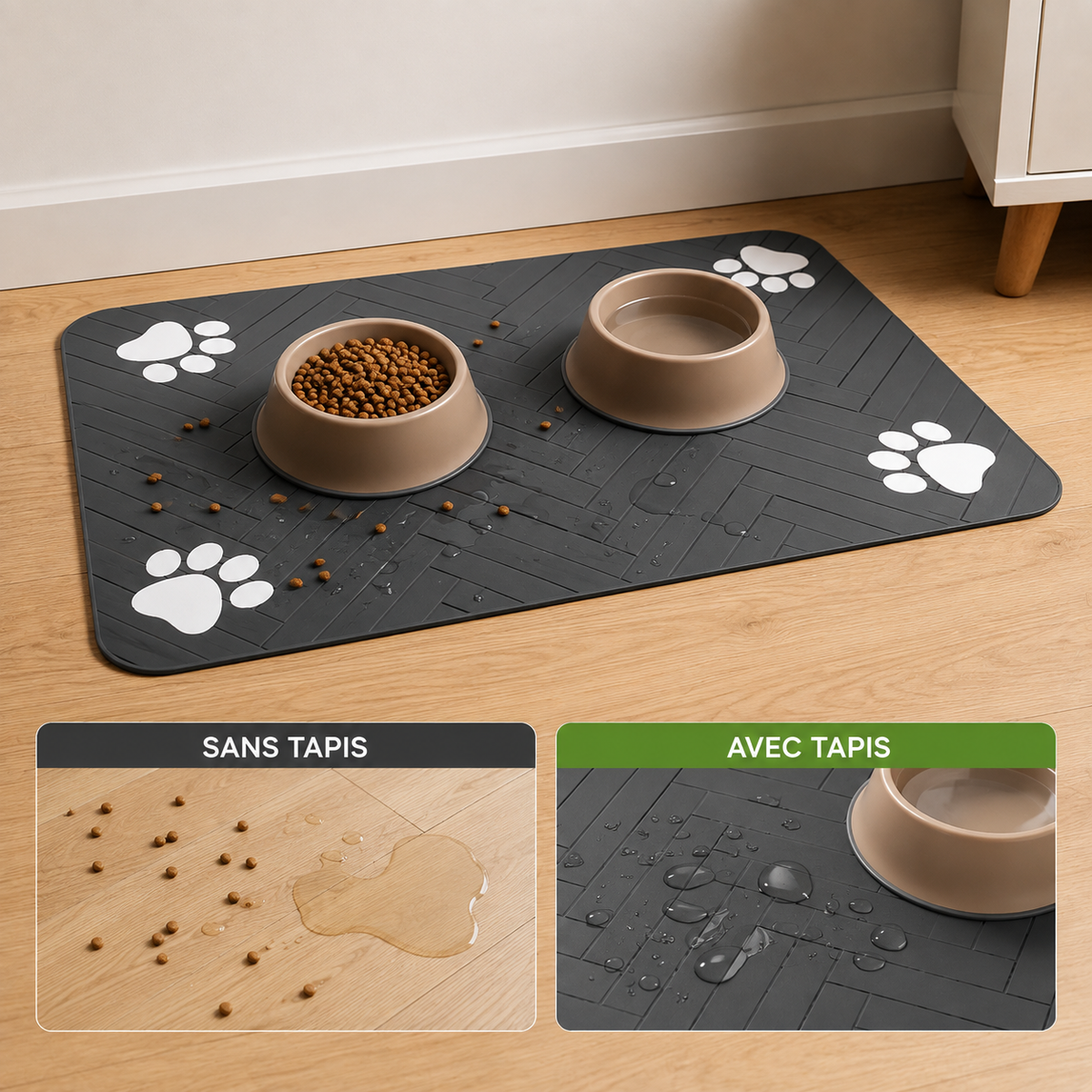 Tapis Absorbant Anti-éclaboussures Repas Chien et Chat