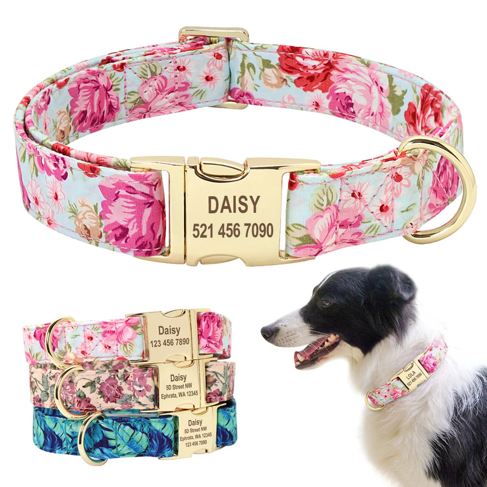 Collier Fleuri Personnalisé pour Petit et Moyen Chien