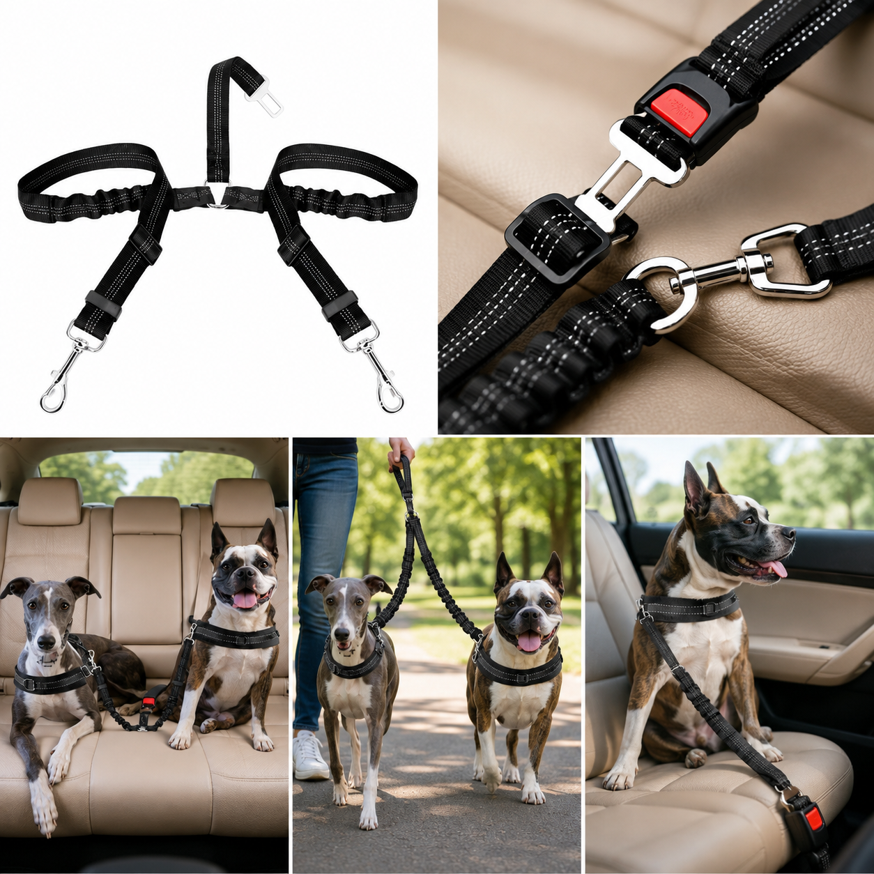 Double Ceinture de Sécurité Élastique pour Chien