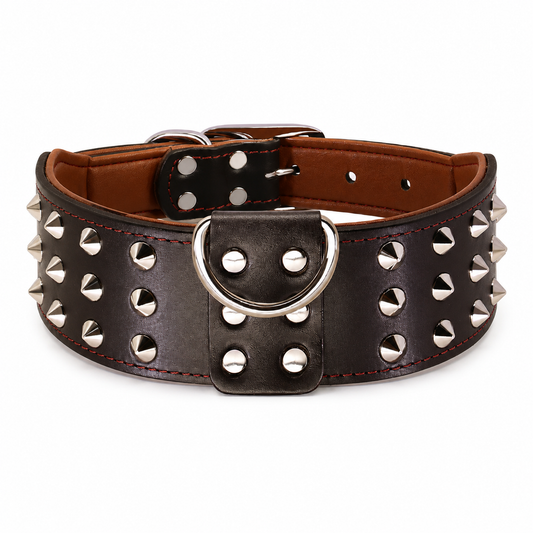Collier Clouté Large Cuir Véritable pour Grand Chien