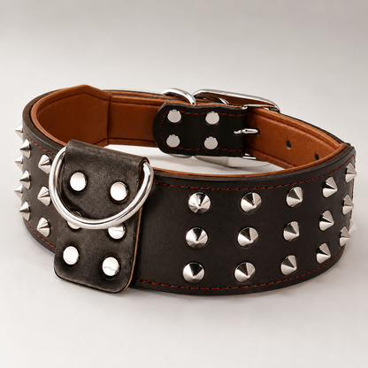 Collier Clouté Large Cuir Véritable pour Grand Chien