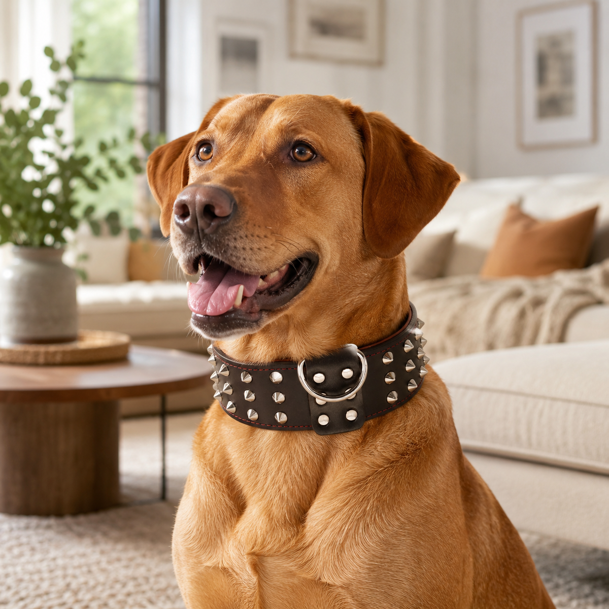 Collier Clouté Large Cuir Véritable pour Grand Chien