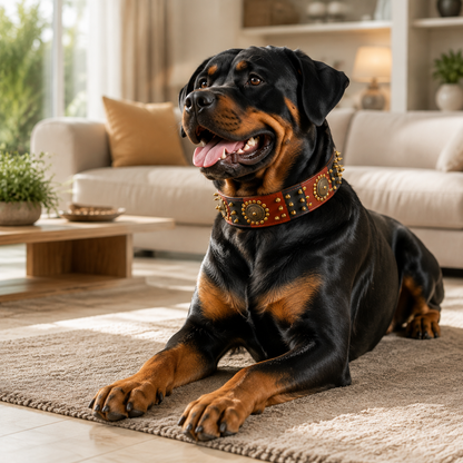 Collier Cuir Véritable Clouté 5cm pour Chien