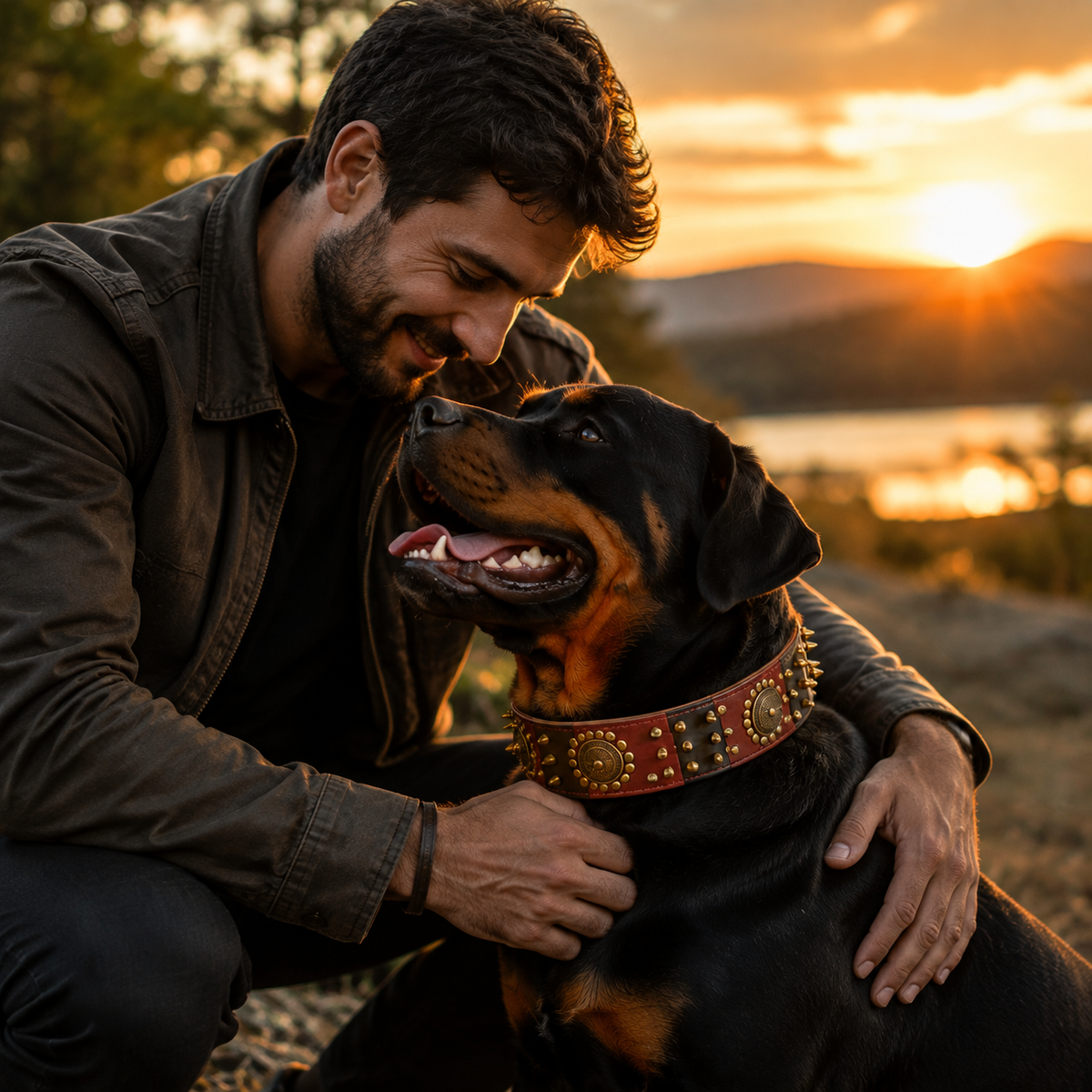 Collier Cuir Véritable Clouté 5cm pour Chien