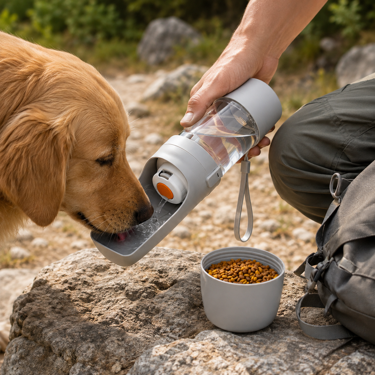 Bouteille d'Eau et Gamelle 2-en-1 pour Chien et Chat