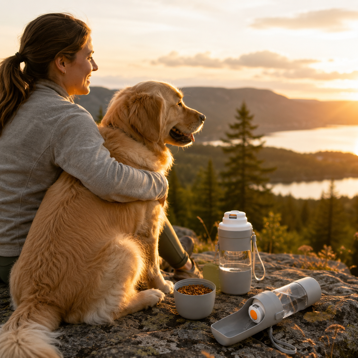 Bouteille d'Eau et Gamelle 2-en-1 pour Chien et Chat
