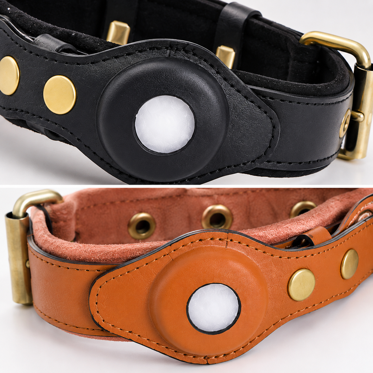 Collier Cuir avec Étui pour Traceur Bluetooth pour Chien