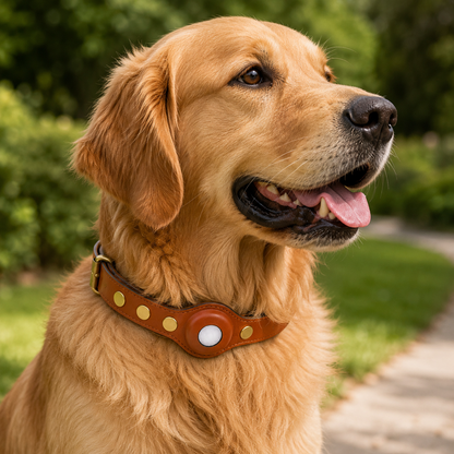 Collier Cuir avec Étui pour Traceur Bluetooth pour Chien