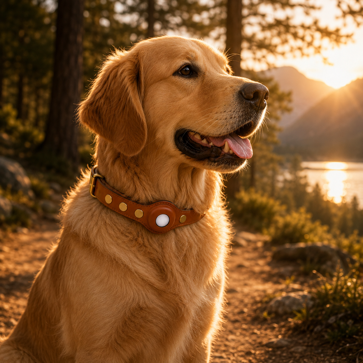 Collier Cuir avec Étui pour Traceur Bluetooth pour Chien