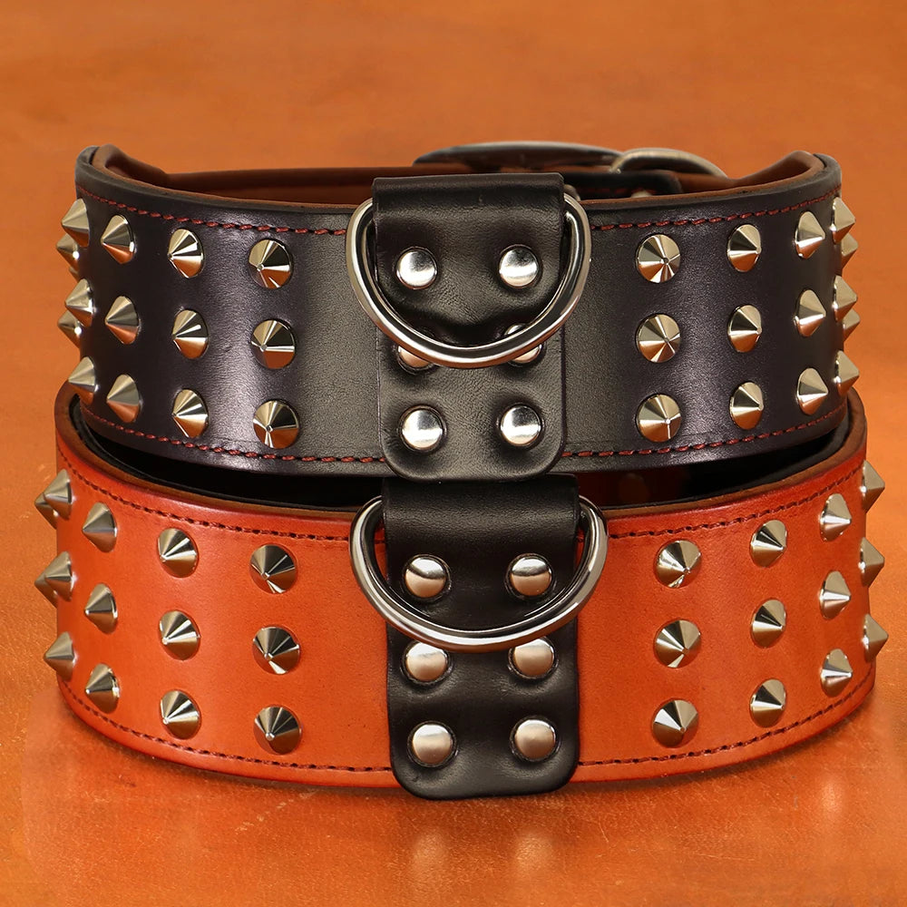 Collier Clouté Large Cuir Véritable pour Grand Chien