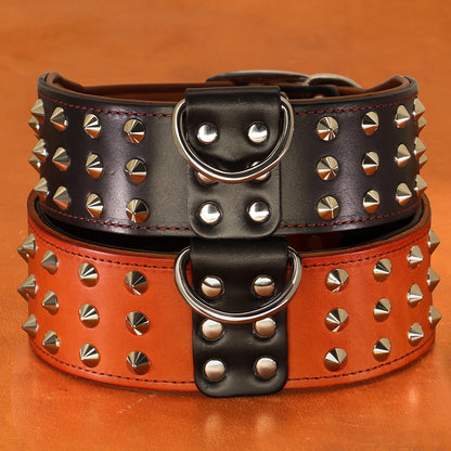 Collier Clouté Large Cuir Véritable pour Grand Chien