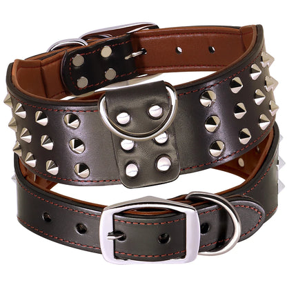 Collier Clouté Large Cuir Véritable pour Grand Chien