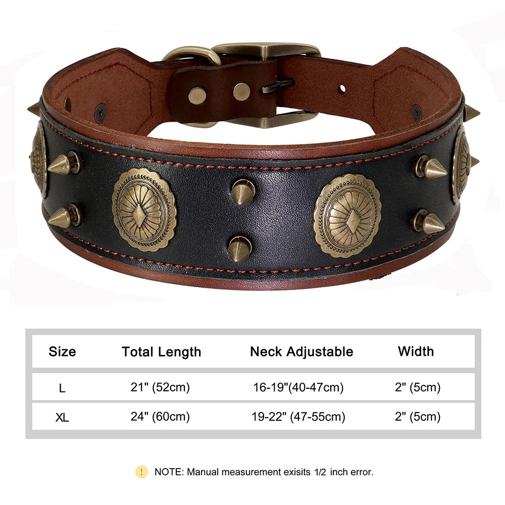 Collier Cuir Véritable Clouté 5cm pour Chien