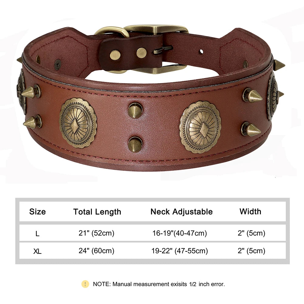Collier Cuir Véritable Clouté 5cm pour Chien