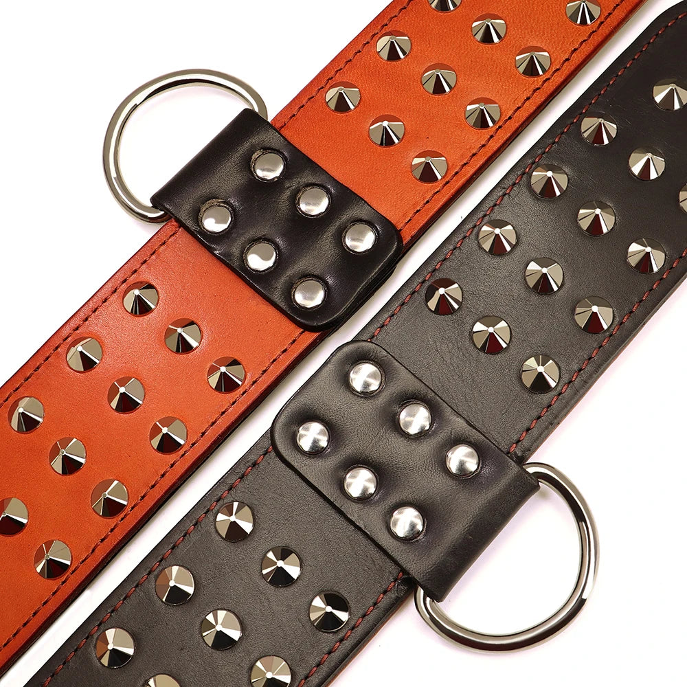 Collier Clouté Large Cuir Véritable pour Grand Chien