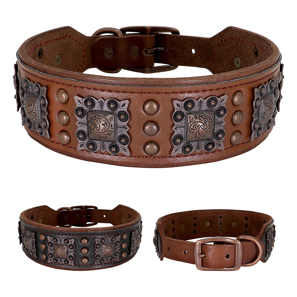 Collier Cuir Véritable Large pour Grand Chien