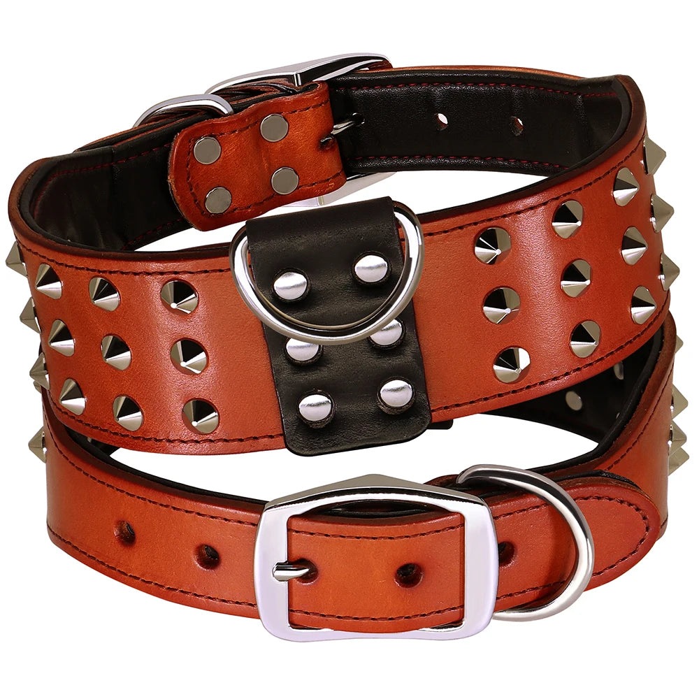 Collier Clouté Large Cuir Véritable pour Grand Chien