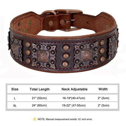Collier Cuir Véritable Clouté 5cm pour Chien