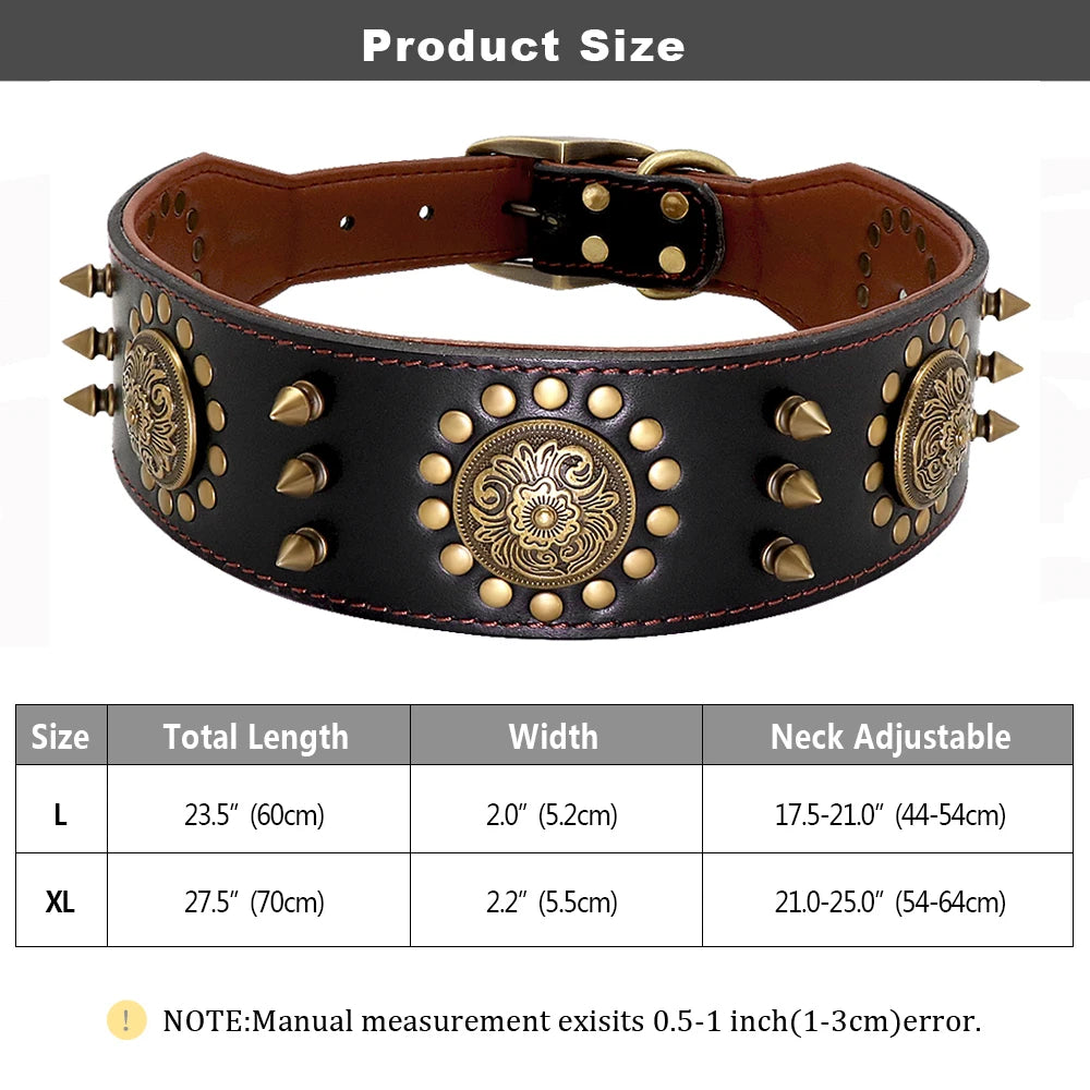 Collier Cuir Véritable Clouté 5cm pour Chien