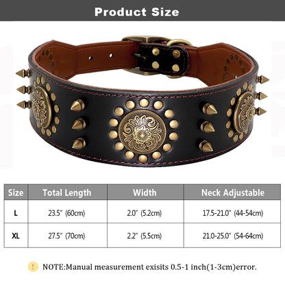 Collier Cuir Véritable Clouté 5cm pour Chien