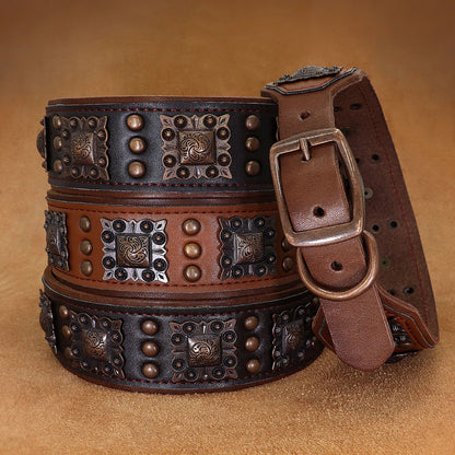 Collier Cuir Véritable Large pour Grand Chien
