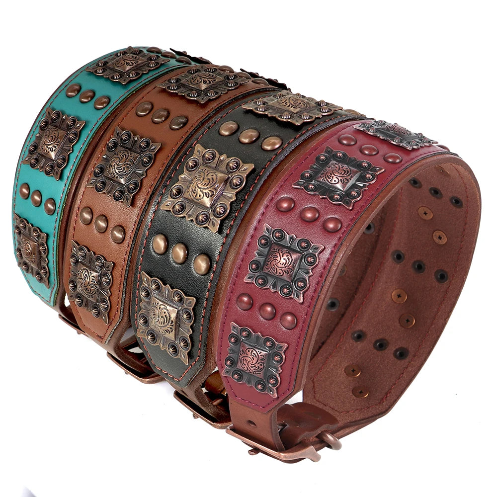 Ensemble Collier et Laisse Cuir Véritable Rivets Métal