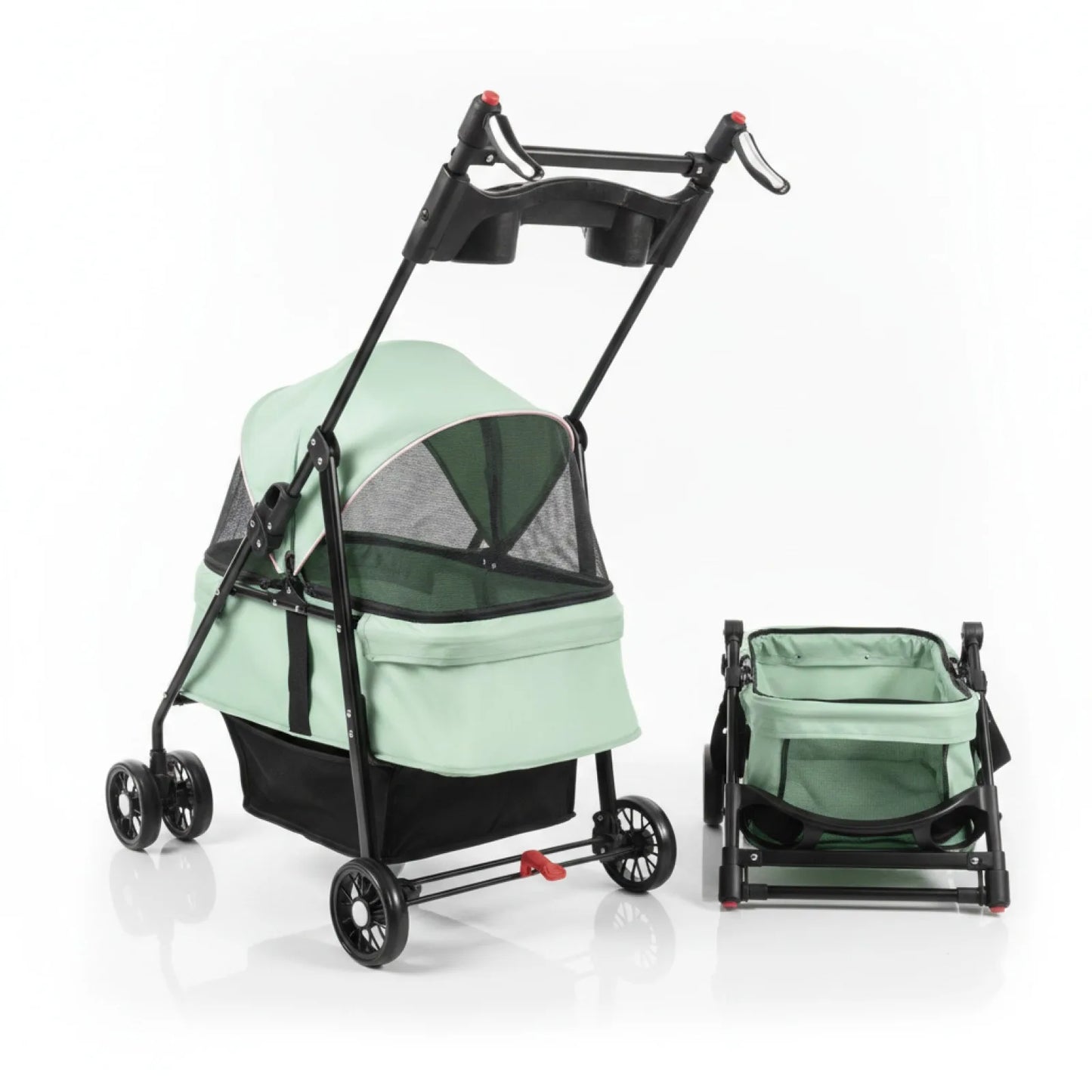 Poussette pliable 2-en-1 pour chien et chat - vue de biais