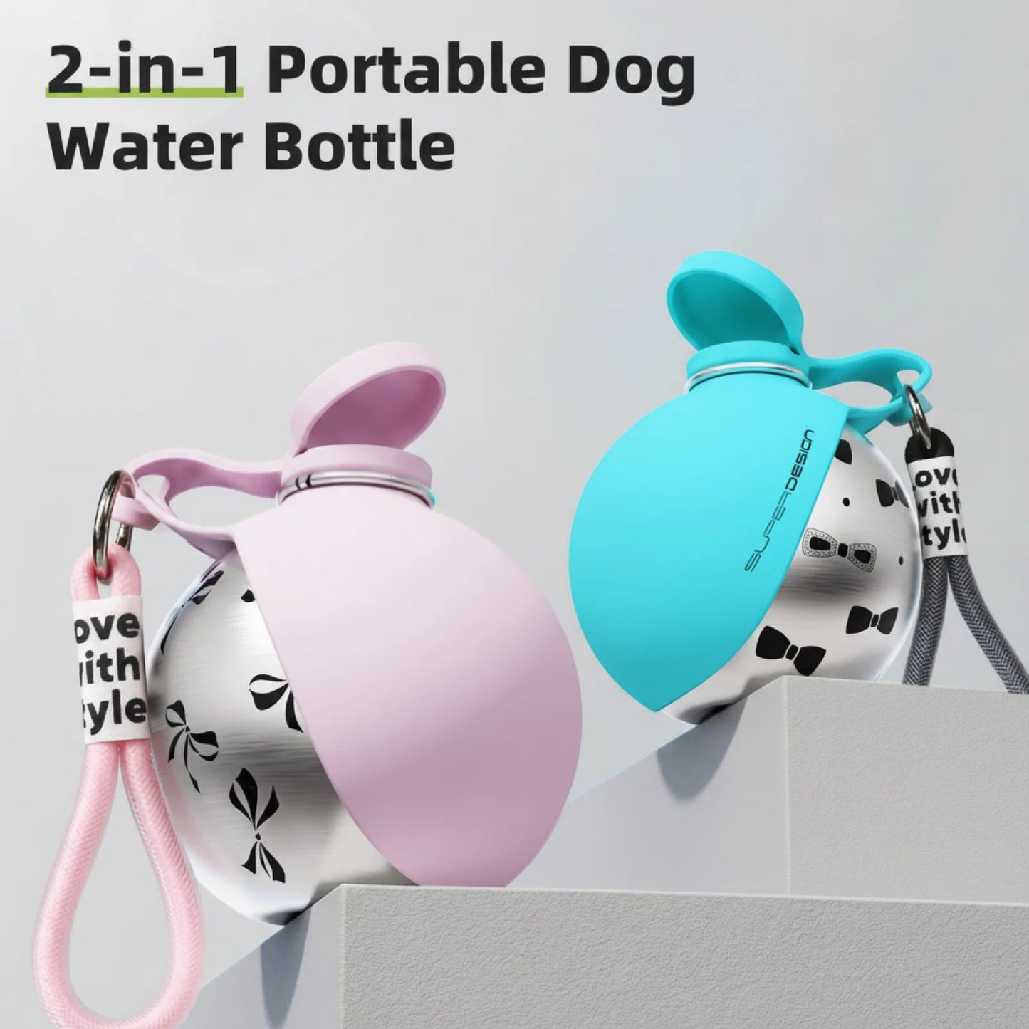 Bouteille d'eau nomade 2-en-1 pour chien - détail