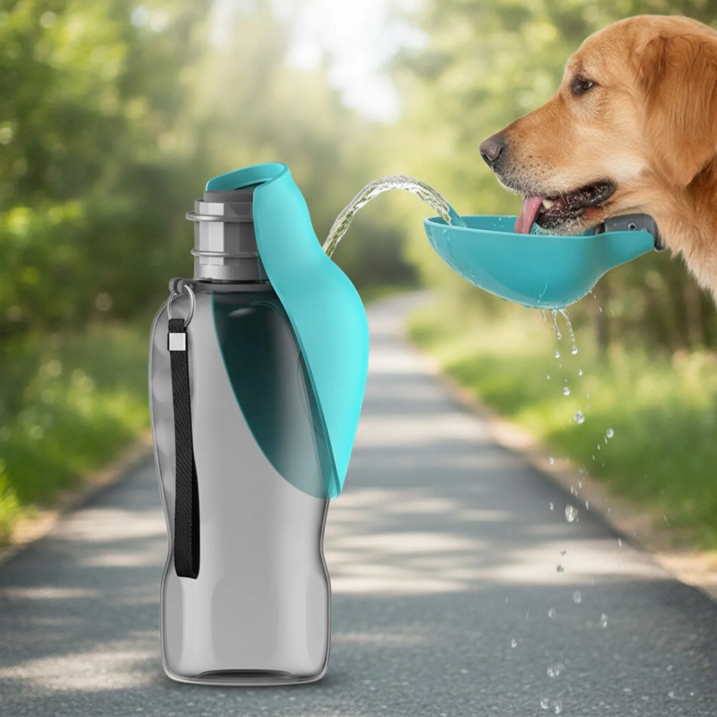 Bouteille d'eau portable pour chien - en situation