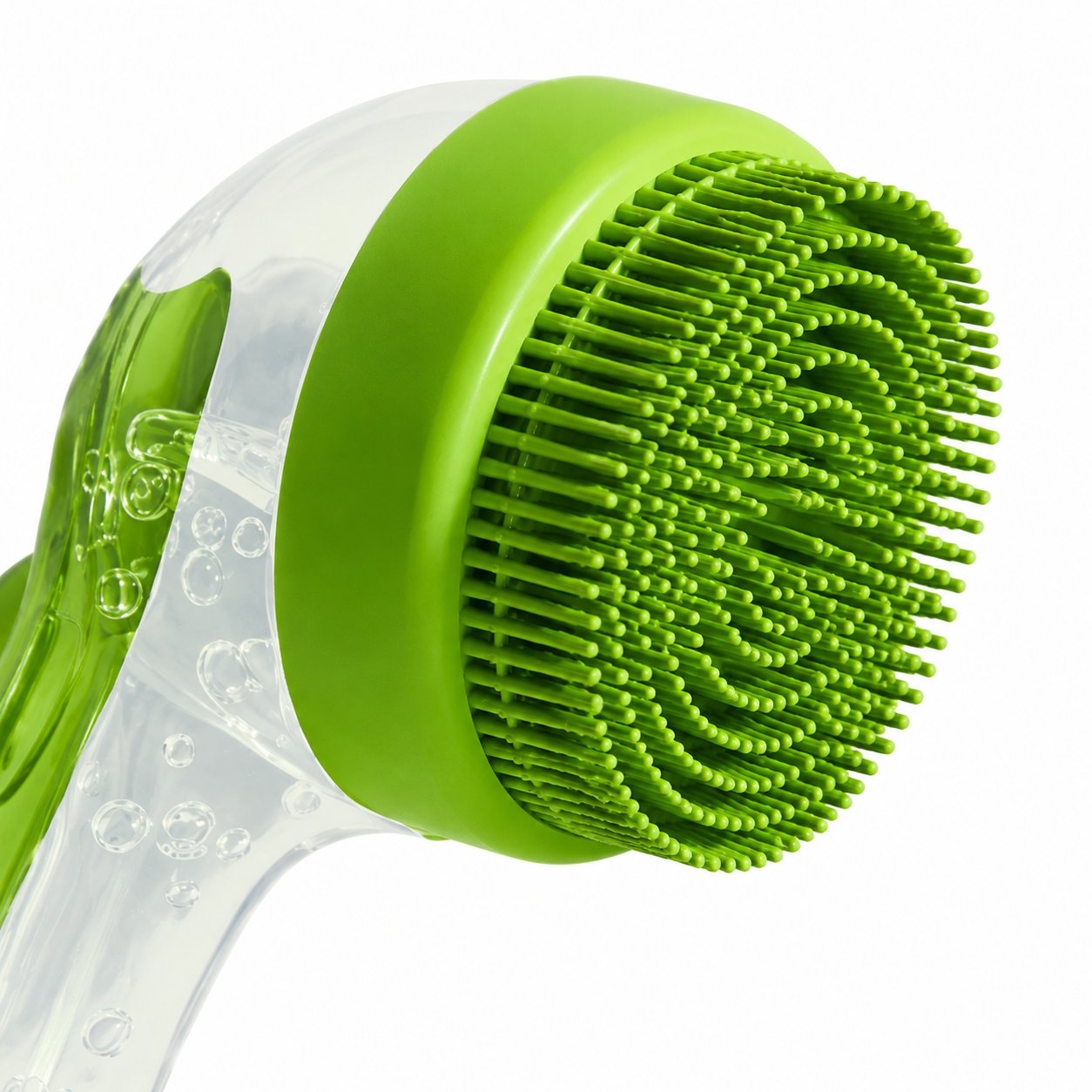 Brosse de bain à manche long avec distributeur de shampoing pour chien - vue de face - Dogvogue