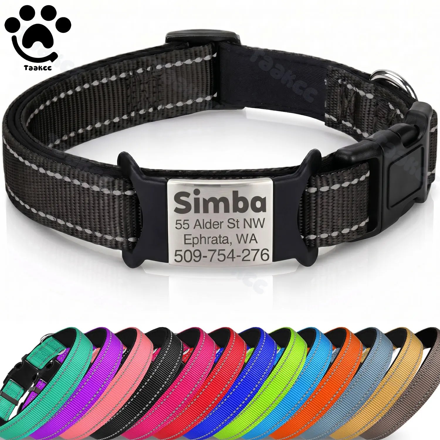 Collier réfléchissant personnalisé chien – vue packshot sur fond ivoire
