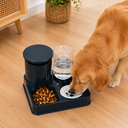 Distributeur eau et nourriture 2-en-1 par gravité pour chien et chat - vue de profil - Dogvogue