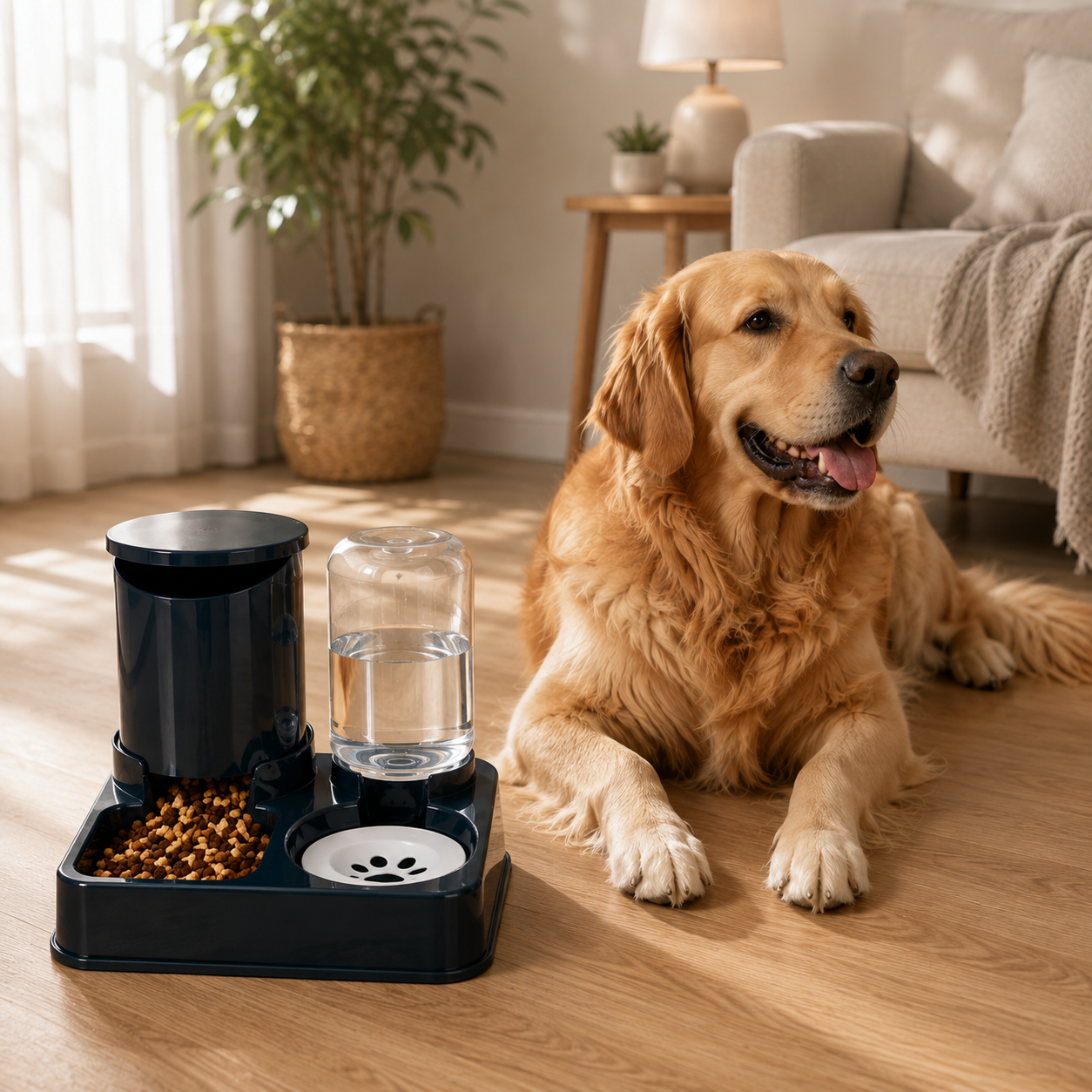 Distributeur eau et nourriture 2-en-1 par gravité pour chien et chat - zoom sur le détail - Dogvogue