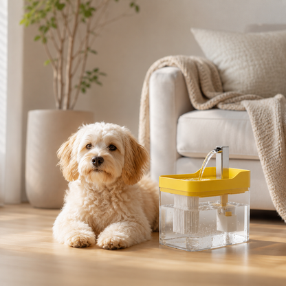 Fontaine à eau USB avec filtre automatique pour chat - en situation d'utilisation - Dogvogue