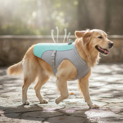 Gilet rafraîchissant chien harnais intégré - vue de biais