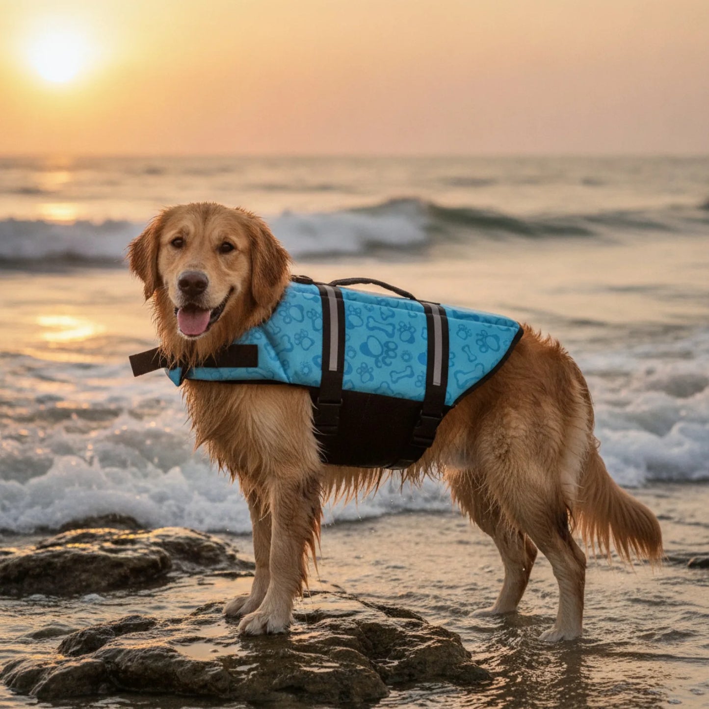 Gilet de sauvetage chien sécurité et visibilité aquatique - vue de biais