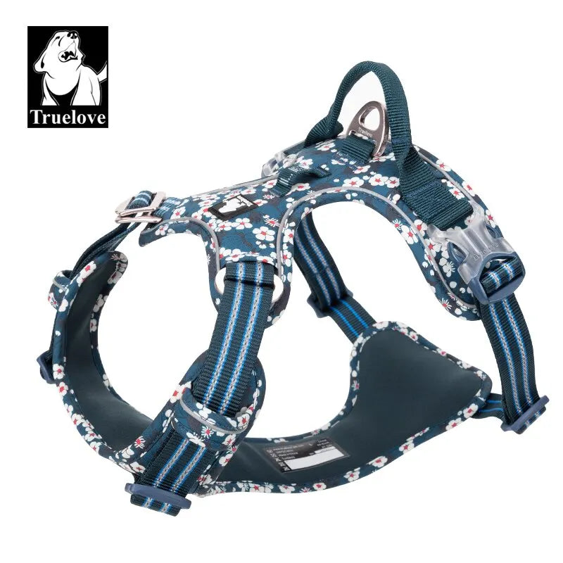 Harnais chien motif floral réglable - vue de face