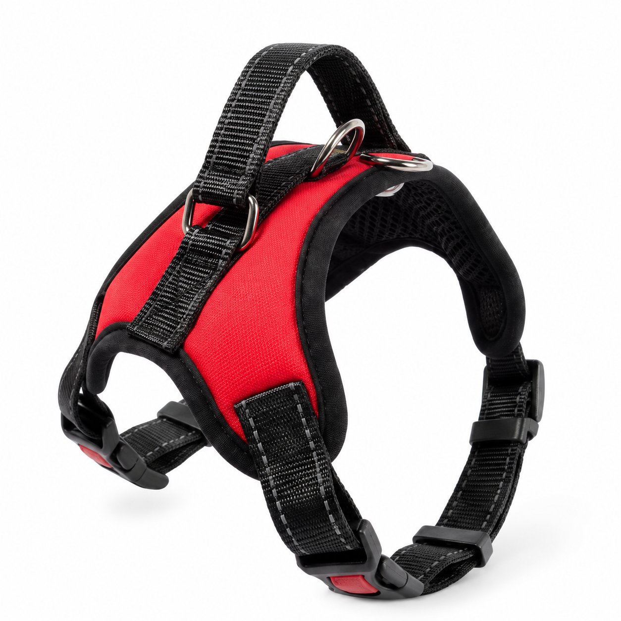 Harnais pour chien réglable rouge et noir, vue de face