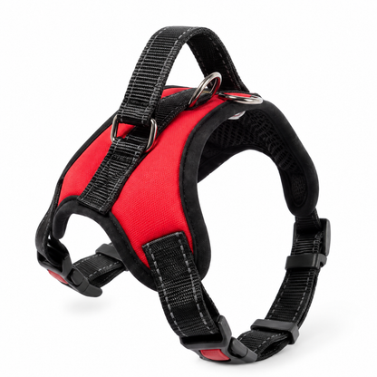 Harnais pour chien réglable rouge et noir, vue de face