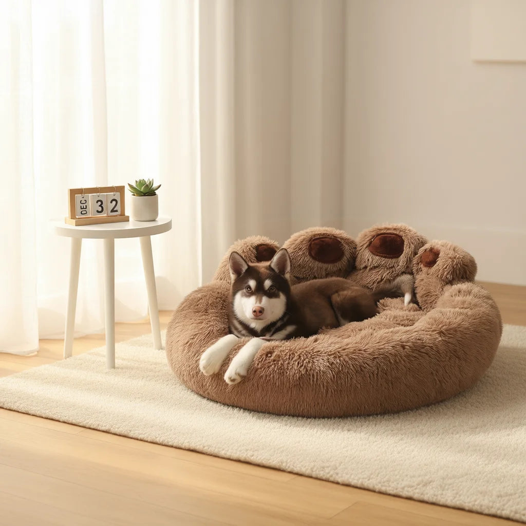 Lit moelleux chien et chat cocon hivernal - vue de face