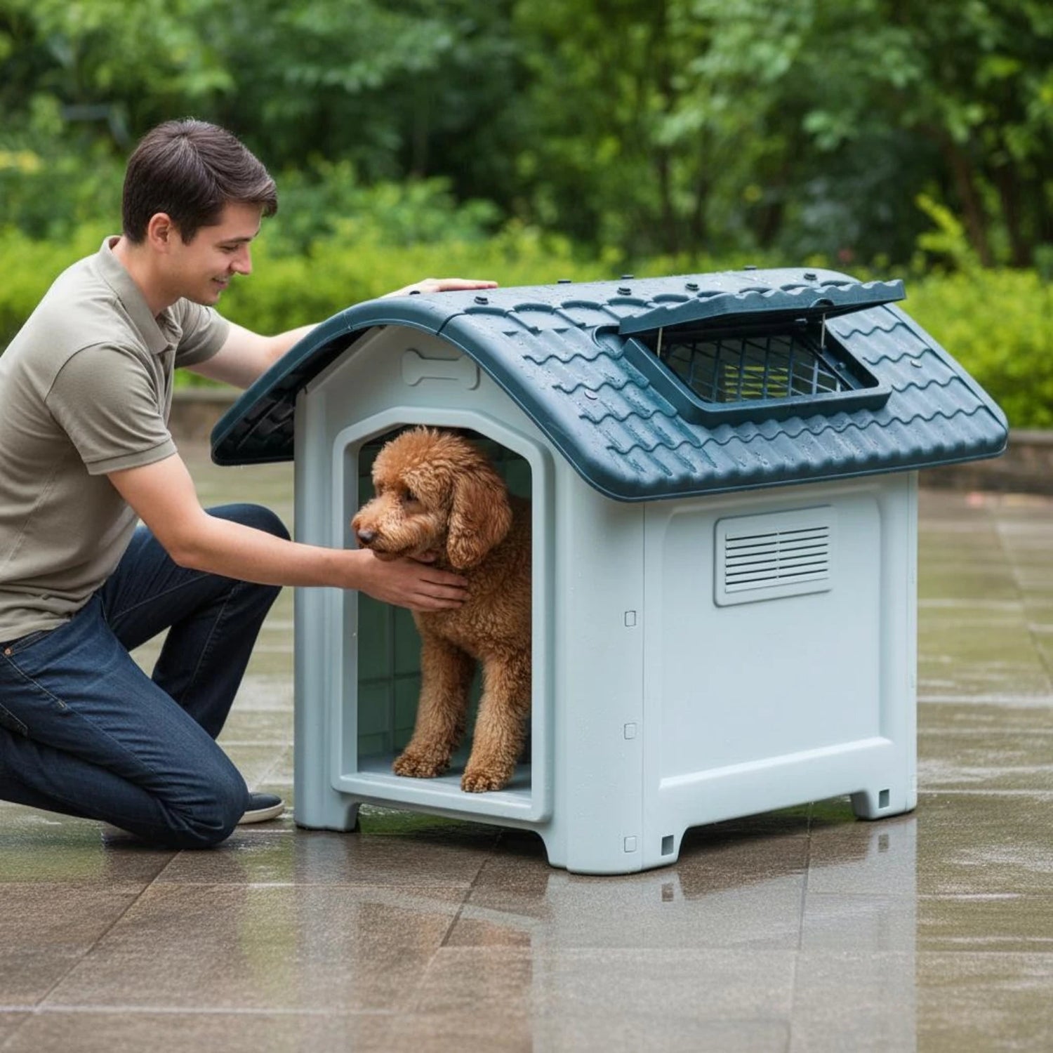 Niche extérieure pour chien – vue packshot sur fond ivoire