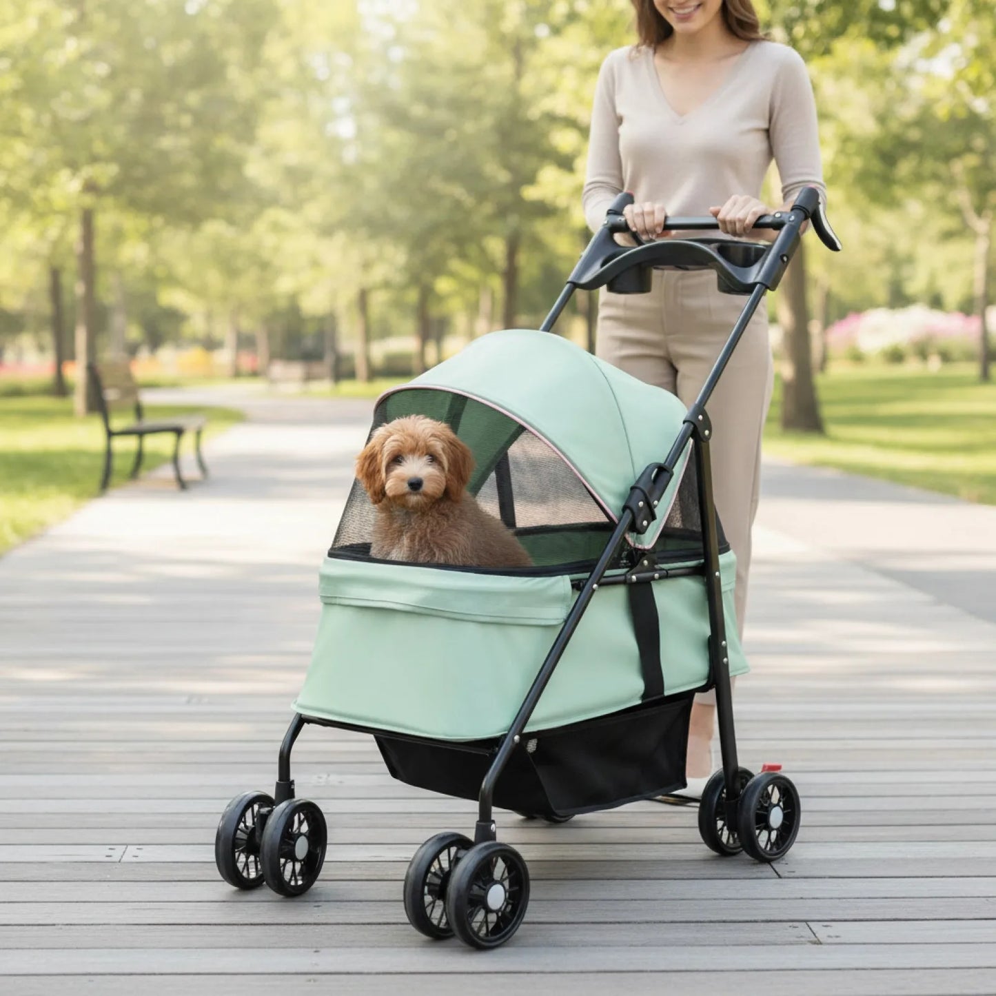 Poussette pliable 2-en-1 pour chien et chat - détail pliage
