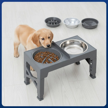 Support bols surélevés réglables pour chien - vue de biais